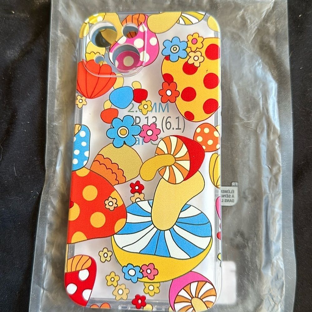iPhone 13 Clear Case with Mushroom Pattern Cute Protective Hard Cover
